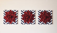 Load image into Gallery viewer, Ruby Dahlia Flowers on Navy and White Chevron Canvas - Daisy Manor