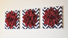 Load image into Gallery viewer, Ruby Dahlia Flowers on Navy and White Chevron Canvas - Daisy Manor