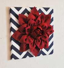 Load image into Gallery viewer, Ruby Dahlia Flowers on Navy and White Chevron Canvas - Daisy Manor