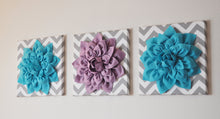 Load image into Gallery viewer, Three Hot Pink and Gray Flower Chevron Canvases - Daisy Manor