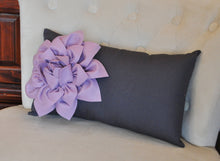 Load image into Gallery viewer, Light Gray Lumbar Pillow Lilac Dahlia on Gray Lumbar Pillow 9 x 16 Nursery Pillow - Daisy Manor