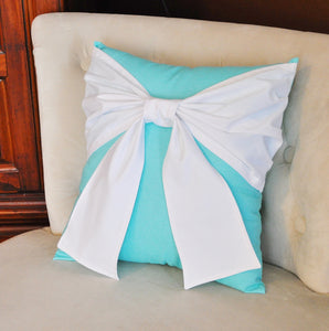 White Bow on Bright Aqua Throw  Pillow - Daisy Manor