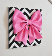 Load image into Gallery viewer, Large Light Pink Bow on Gray and White Chevron 12 x12" Canvas Wall Art- Baby Nursery Wall Decor- Zig Zag - Daisy Manor