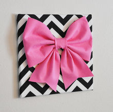 Load image into Gallery viewer, Wall Decor - Large Pink Bow on Black and White Chevron 12 x12" Canvas Wall Art- Baby Nursery Wall Decor- Zig Zag - Daisy Manor