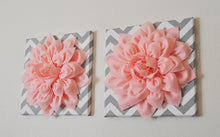 Load image into Gallery viewer, Two Wall Flowers -Light Pink Dahlia on Gray and White Chevron 12 x12" Canvas Wall Art- Baby Nursery Wall Decor- - Daisy Manor