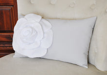 Load image into Gallery viewer, Decorative Pillow - White Daisy Flower on Light Gray Lumbar Pillow -Baby Nursery Decor- - Daisy Manor