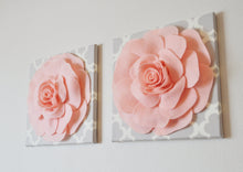 Load image into Gallery viewer, Two Wall Flowers -Light Pink Roses on Neutral Gray Tarika Print 12 x12" Canvases Wall Art- Baby Nursery Wall Decor- - Daisy Manor