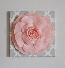 Load image into Gallery viewer, Rose Wall Hanging- Light Pink Rose on Neutral Gray Tarika 12 x12" Canvas Wall Art - Nursery Decor - Daisy Manor
