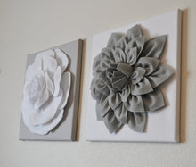 Load image into Gallery viewer, Two Wall Flowers -Light Pink Dahlias on White and 12 x12" Canvas Wall Art- Baby Nursery Wall Art - Daisy Manor