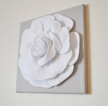 Load image into Gallery viewer, Two Rose Wall Hangings -White Rose on Solid Light Gray 12 x12" Canvases Wall Art- 3D Felt Flower - Daisy Manor