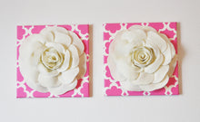 Load image into Gallery viewer, Ivory Roses on Pink and Ivory Tarika Print 12 x12" Canvases Wall Art Set - Daisy Manor