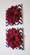 Load image into Gallery viewer, Cranberry Red Dahlia on Navy and White Chevron - Daisy Manor