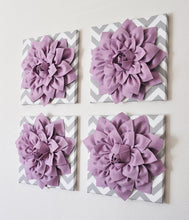 Load image into Gallery viewer, Two Wall Flowers -Lilac Dahlia on Gray and White Chevron 12 x12" Canvas Wall Art- Baby Nursery Wall Decor- - Daisy Manor