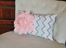 Load image into Gallery viewer, Lumbar Pillow Light Pink Dahlia on Gray and Pink Zig Zag Lumbar Pillow 9 x 16 - Daisy Manor