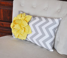 Load image into Gallery viewer, Decorative Lumbar Pillow Yellow Dahlia on Gray and White Zig Zag Chevron Lumbar Pillow 9 x 16 - Daisy Manor