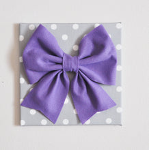 Load image into Gallery viewer, Two Wall Hangings -Large Lavender Bow on Gray with White Polka Dot 12 x12" Canvas Wall Art- Baby Nursery Wall Decor- - Daisy Manor
