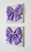 Load image into Gallery viewer, Two Wall Hangings -Large Lavender Bow on Gray with White Polka Dot 12 x12" Canvas Wall Art- Baby Nursery Wall Decor- - Daisy Manor