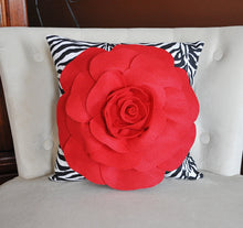 Load image into Gallery viewer, Red Rose on Zebra Pillow 14 x 14 - Daisy Manor