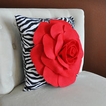 Load image into Gallery viewer, Red Rose on Zebra Pillow 14 x 14 - Daisy Manor