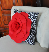 Load image into Gallery viewer, Red Rose on Zebra Pillow 14 x 14 - Daisy Manor