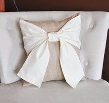 Load image into Gallery viewer, White Bow Burlap Pillow - Daisy Manor