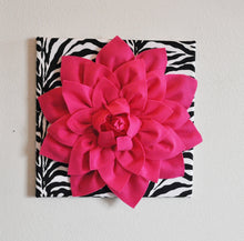 Load image into Gallery viewer, Hot Pink Wall Hanging -Hot Pink Dahlia on Zebra Print 12 x12" Canvas Wall Art- Baby Nursery Wall Decor- - Daisy Manor