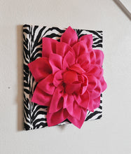 Load image into Gallery viewer, Hot Pink Wall Hanging -Hot Pink Dahlia on Zebra Print 12 x12" Canvas Wall Art- Baby Nursery Wall Decor- - Daisy Manor