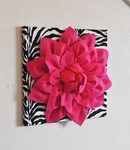 Load image into Gallery viewer, Hot Pink Wall Hanging -Hot Pink Dahlia on Black and White Damask Print 12 x12" Canvas Wall Art- Baby Nursery Wall Decor- - Daisy Manor