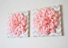 Load image into Gallery viewer, Four Wall Flowers -Mint Dahlia Flowers on Gray and White Chevron 12 x12" Canvas Wall Art- Baby Nursery Wall Decor- - Daisy Manor