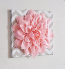 Load image into Gallery viewer, Two Wall Flowers -Light Pink Dahlia on Taupe and White Chevron 12 x12" Canvas Wall Art- Baby Nursery Wall Decor- - Daisy Manor