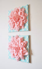 Load image into Gallery viewer, Two Wall Flowers -Light Pink Dahlia on Blue Tarika 12 x12" Canvas Wall Art- Baby Nursery Wall Decor- - Daisy Manor