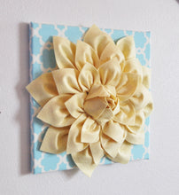 Load image into Gallery viewer, Two Wall Flowers -Light Yellow Dahlia on Blue Tarika 12 x12" Canvas Wall Art- Baby Nursery Wall Decor- - Daisy Manor