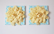 Load image into Gallery viewer, Two Wall Flowers -Light Yellow Dahlia on Blue Tarika 12 x12" Canvas Wall Art- Baby Nursery Wall Decor- - Daisy Manor