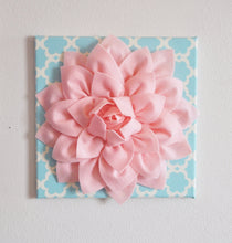 Load image into Gallery viewer, Wall Flower -Light Pink Dahlia on Blue Tarika 12 x12" Canvas Wall Art- Baby Nursery Wall Decor- - Daisy Manor
