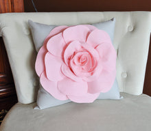 Load image into Gallery viewer, Light Pink Rose on Light Grey Pillow 14x14 - Daisy Manor