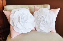 Load image into Gallery viewer, Throw Pillow White Rose on Light Pink Pillow 14x14 - Daisy Manor