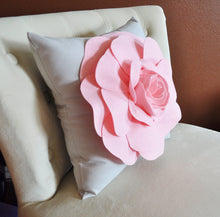 Load image into Gallery viewer, Light Pink Rose on Light Grey Pillow 14x14 - Daisy Manor