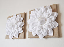 Load image into Gallery viewer, Two Wall Canvases - Coral Dahlia Flowers on Burlap 12 x12" Canvas Wall Art- Rustic Home Decor- - Daisy Manor
