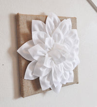 Load image into Gallery viewer, Wall Flower -White Dahlia on Burlap 12 x12" Canvas Wall Art- 3D Felt Flower - Daisy Manor