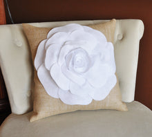Load image into Gallery viewer, Decorative Throw Pillow, Accent Pillow, Ruby Red Dahlia on Burlap Pillow, Home Decor Pillows - Daisy Manor