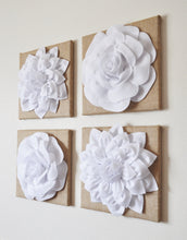 Load image into Gallery viewer, Farmhouse Flower Art Four White Flowers on Burlap Wall Decor Set - Daisy Manor