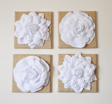 Load image into Gallery viewer, Farmhouse Flower Art Four White Flowers on Burlap Wall Decor Set - Daisy Manor