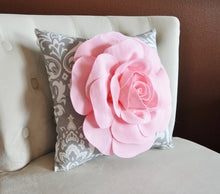 Load image into Gallery viewer, Light Pink Rose on Pink White and Taupe Damask Damask Pillow - Daisy Manor