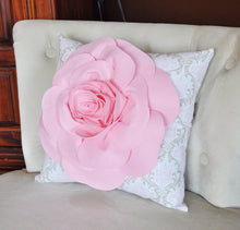 Load image into Gallery viewer, Light Pink Rose on Pink White and Taupe Damask Damask Pillow - Daisy Manor