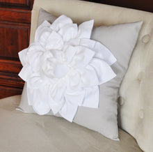 Load image into Gallery viewer, White Dahlia Flower on Light Gray Pillow Accent Pillow Throw Pillow Toss Pillow Decorative Pillow - Daisy Manor