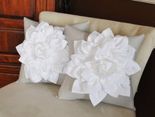 Load image into Gallery viewer, Two Decorative Pillows Flower Pillows -White Dahlias on Gray Pillows 14 X 14 Toss Pillow Throw Pillows - Daisy Manor