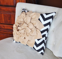 Load image into Gallery viewer, Taupe Flower on Black Chevron Pillow - Daisy Manor