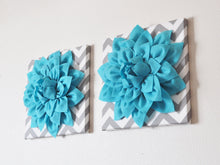 Load image into Gallery viewer, Turquoise Dahlia on Gray and White Zigzag Pillow -Chevron Pillow- Toss Pillow Modern Pillow - Daisy Manor