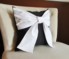 Load image into Gallery viewer, Black and White Big Bow Pillow Decorative Throw Pillow - Daisy Manor
