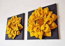 Load image into Gallery viewer, Two Flower Wall Hangings -White Dahlia on Black 12 x12" Canvas Wall Art- Black and White Wall Decor - Daisy Manor